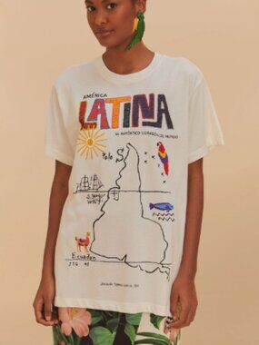 NWT FARM RIO America Latina Off-White Relaxed T-Shirt, size S